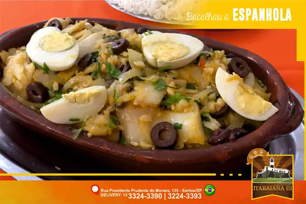 Bacalhau à Espanhola – prato do Restaurante Itabaiana III em Santos