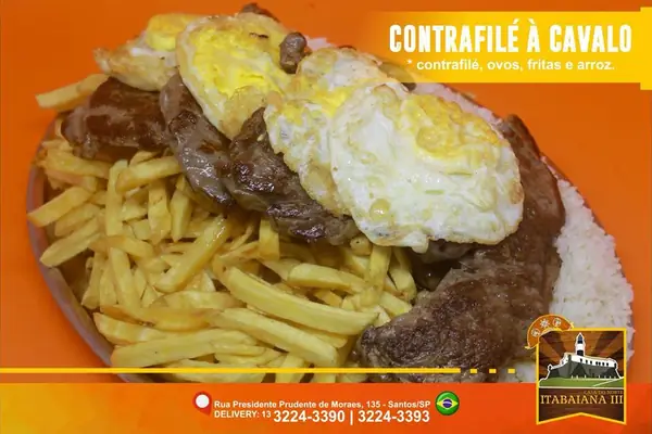 Contrafilé à Cavalo – prato do Restaurante Itabaiana III em Santos