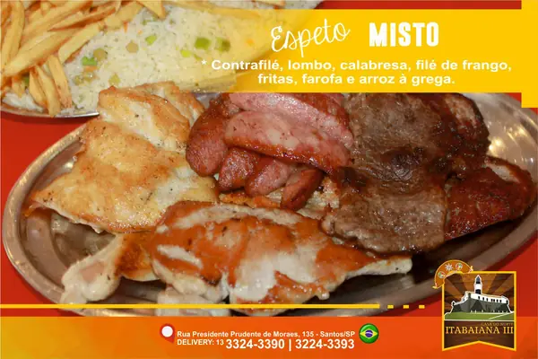 Espeto Misto – prato do Restaurante Itabaiana III em Santos
