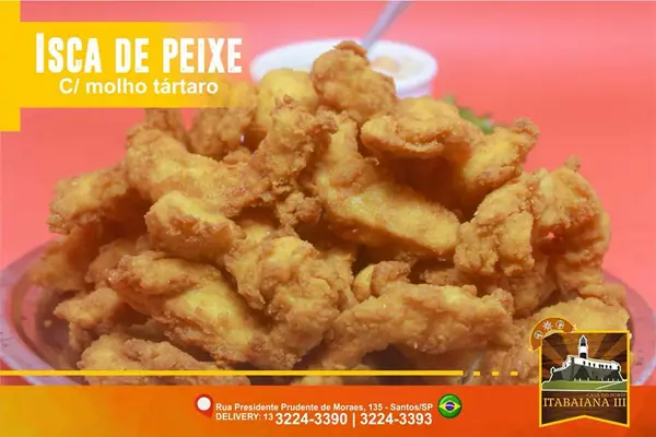 Isca de Peixe com Molho Tártaro – prato do Restaurante Itabaiana III em Santos
